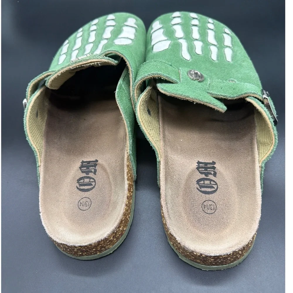 Octavious Green Suede Skeleton Bone Clogs Men Size 13/14 Mules Streetwear Goth